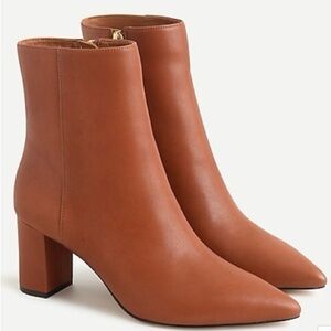 J. Crew Style AB129 Sadie Pointed Toe Genuine Leather Caramel Heeled Ankle Boots
